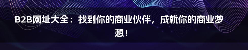 B2B网址大全:找到你的商业伙伴,成就你的商业梦想!