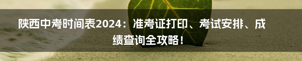 陕西中考时间表2024：准考证打印、考试安排、成绩查询全攻略！