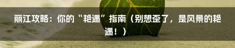 丽江攻略：你的“艳遇”指南（别想歪了，是风景的艳遇！）