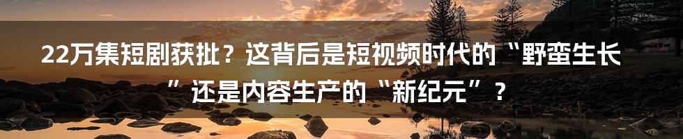 22万集短剧获批?这背后是短视频时代的“野蛮生长”还是内容生产的“新纪元”?