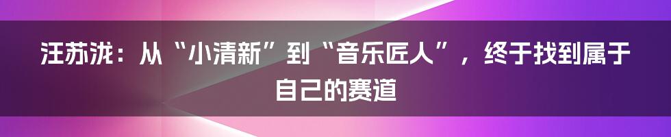 汪苏泷:从“小清新”到“音乐匠人”,终于找到属于自己的赛道