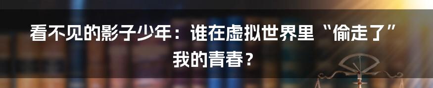 看不见的影子少年：谁在虚拟世界里“偷走了”我的青春？