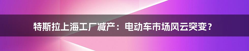 特斯拉上海工厂减产:电动车市场风云突变?