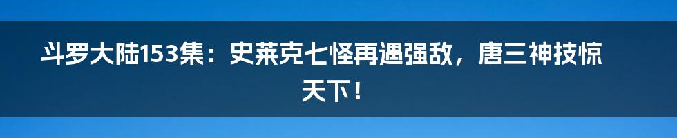 斗罗大陆153集:史莱克七怪再遇强敌,唐三神技惊天下!