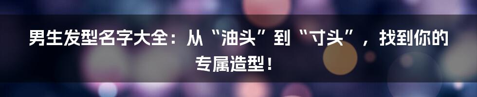 男生发型名字大全:从“油头”到“寸头”,找到你的专属造型!