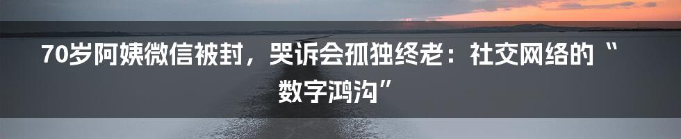 70岁阿姨微信被封,哭诉会孤独终老:社交网络的“数字鸿沟”