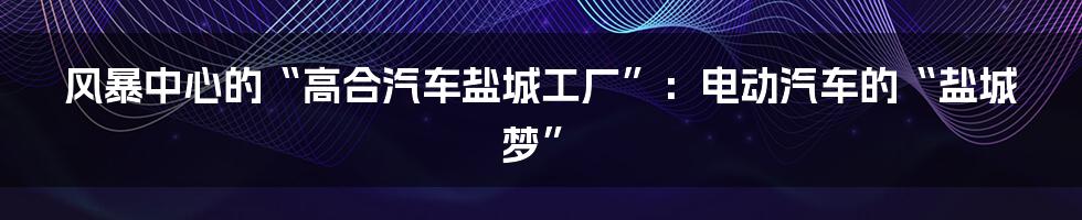 风暴中心的“高合汽车盐城工厂”:电动汽车的“盐城梦”