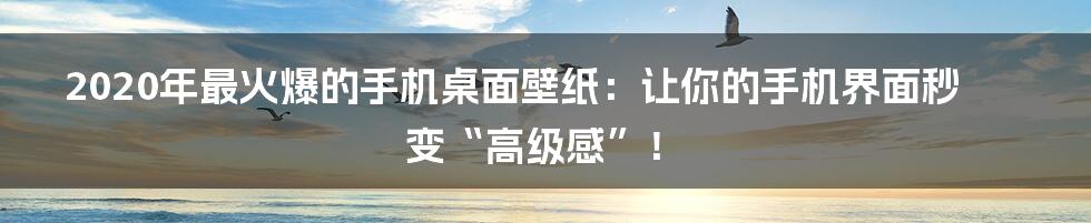 2020年最火爆的手机桌面壁纸:让你的手机界面秒变“高级感”!