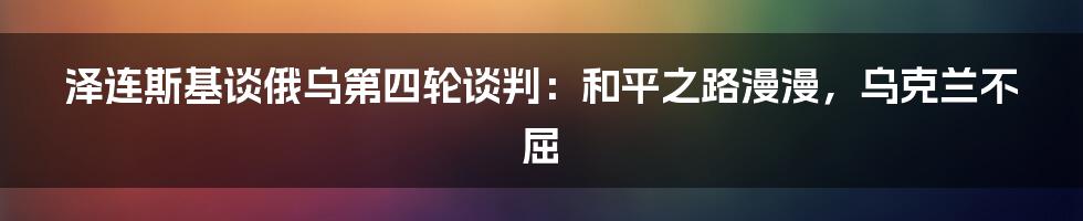 泽连斯基谈俄乌第四轮谈判:和平之路漫漫,乌克兰不屈