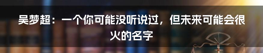 吴梦超:一个你可能没听说过,但未来可能会很火的名字