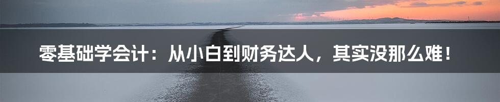 零基础学会计:从小白到财务达人,其实没那么难!