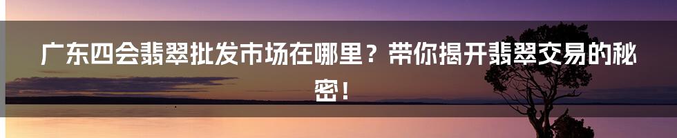 广东四会翡翠批发市场在哪里?带你揭开翡翠交易的秘密!