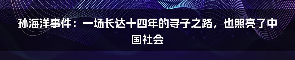 孙海洋事件:一场长达十四年的寻子之路,也照亮了中国社会