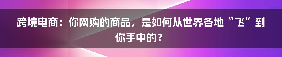 跨境电商:你网购的商品,是如何从世界各地“飞”到你手中的?