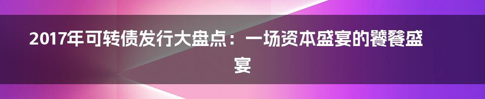 2017年可转债发行大盘点:一场资本盛宴的饕餮盛宴