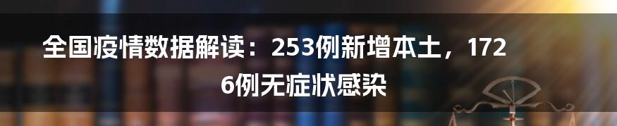 全国疫情数据解读:253例新增本土,1726例无症状感染