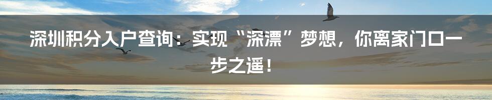 深圳积分入户查询:实现“深漂”梦想,你离家门口一步之遥!