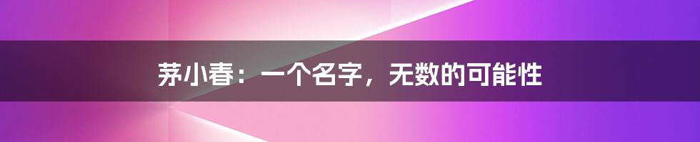 茅小春:一个名字,无数的可能性
