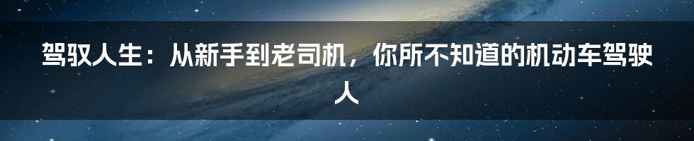 驾驭人生:从新手到老司机,你所不知道的机动车驾驶人