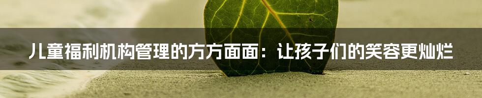 儿童福利机构管理的方方面面：让孩子们的笑容更灿烂