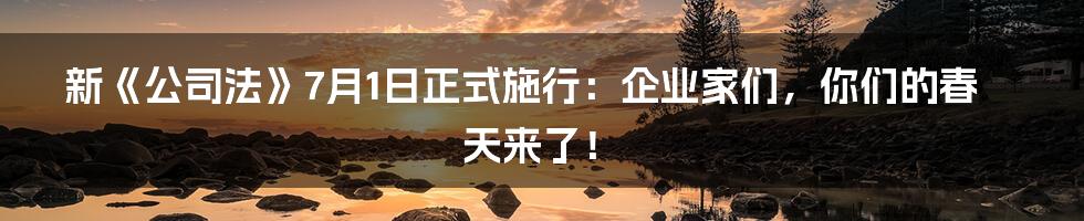 新《公司法》7月1日正式施行:企业家们,你们的春天来了!