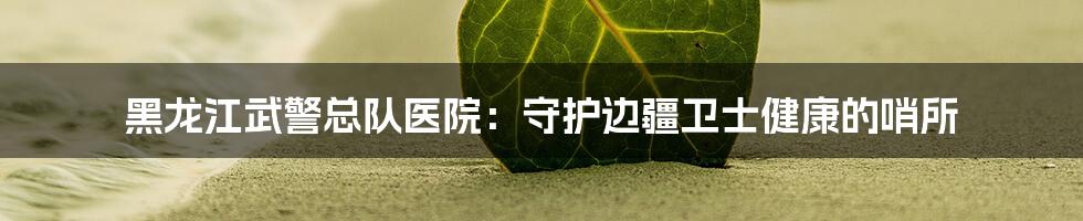 黑龙江武警总队医院:守护边疆卫士健康的哨所