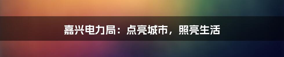 嘉兴电力局:点亮城市,照亮生活