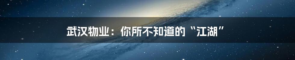 武汉物业:你所不知道的“江湖”