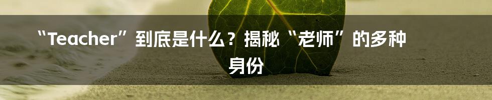 “Teacher”到底是什么?揭秘“老师”的多种身份