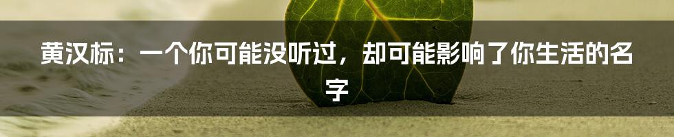 黄汉标:一个你可能没听过,却可能影响了你生活的名字