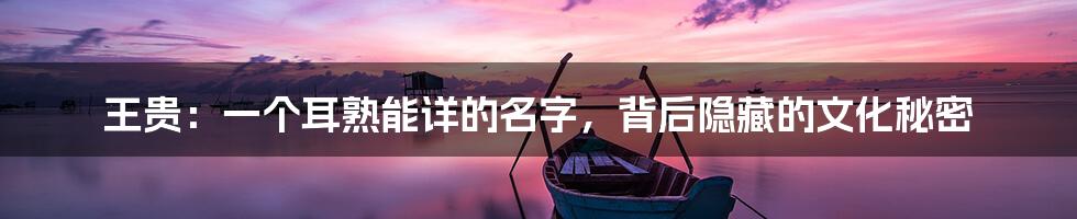 王贵:一个耳熟能详的名字,背后隐藏的文化秘密