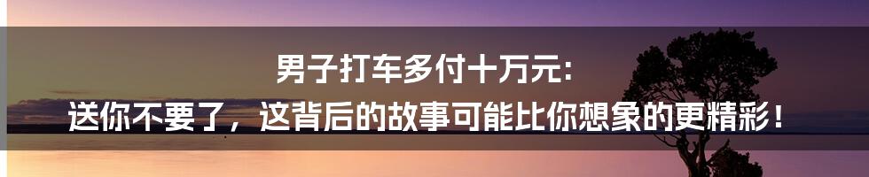男子打车多付十万元: 送你不要了,这背后的故事可能比你想象的更精彩!