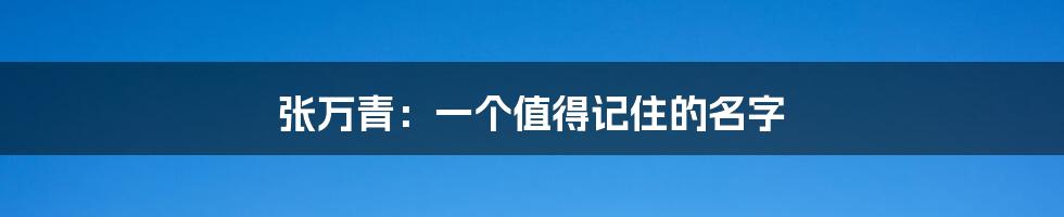 张万青:一个值得记住的名字