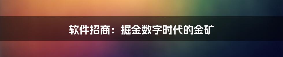 软件招商：掘金数字时代的金矿