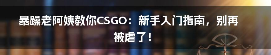 暴躁老阿姨教你CSGO:新手入门指南,别再被虐了!