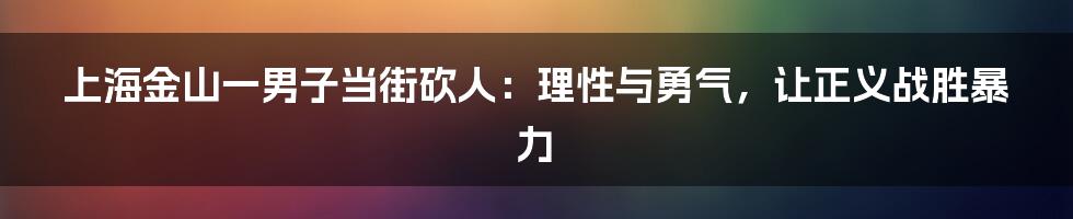 上海金山一男子当街砍人:理性与勇气,让正义战胜暴力
