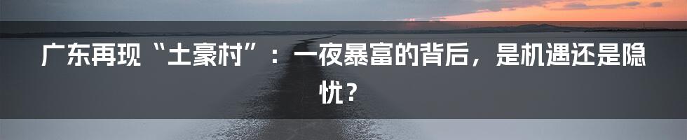 广东再现“土豪村”:一夜暴富的背后,是机遇还是隐忧?