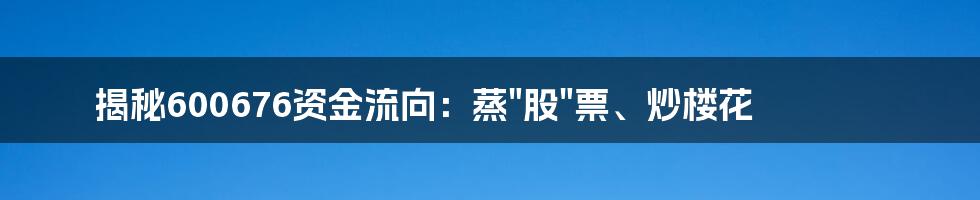 揭秘600676资金流向:蒸"股"票、炒楼花