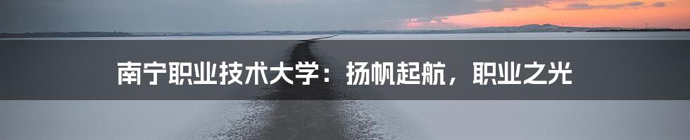 南宁职业技术大学:扬帆起航,职业之光