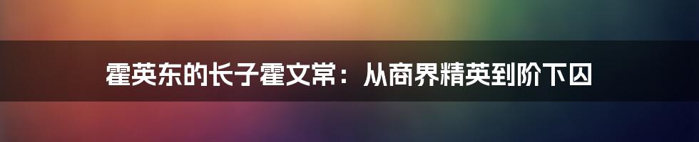 霍英东的长子霍文常:从商界精英到阶下囚