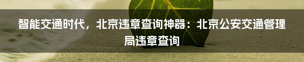 智能交通时代,北京违章查询神器:北京公安交通管理局违章查询