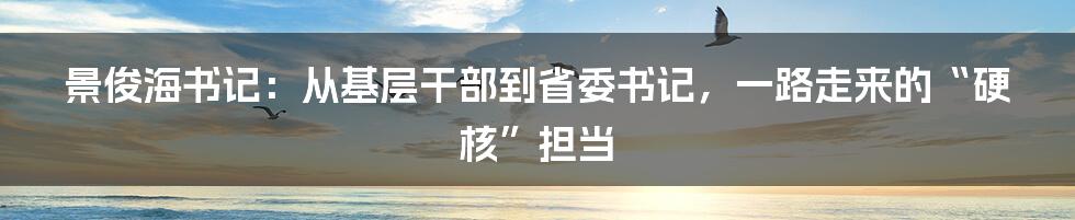 景俊海书记:从基层干部到省委书记,一路走来的“硬核”担当