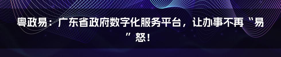 粤政易:广东省政府数字化服务平台,让办事不再“易”怒!
