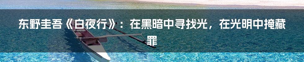 东野圭吾《白夜行》:在黑暗中寻找光,在光明中掩藏罪