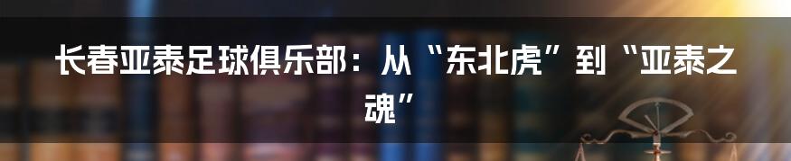 长春亚泰足球俱乐部:从“东北虎”到“亚泰之魂”