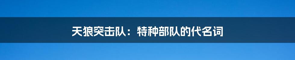 天狼突击队：特种部队的代名词