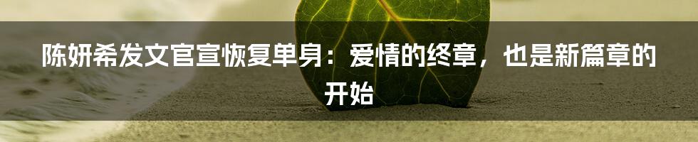 陈妍希发文官宣恢复单身:爱情的终章,也是新篇章的开始