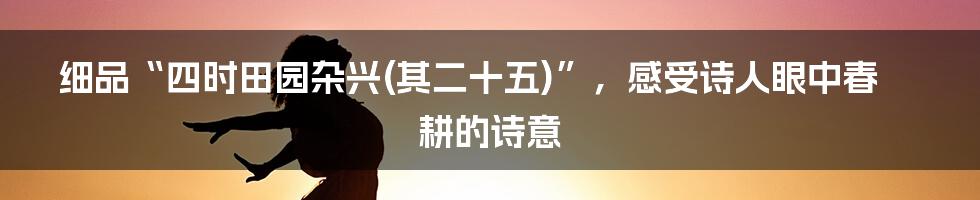 细品“四时田园杂兴(其二十五)”,感受诗人眼中春耕的诗意
