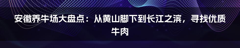 安徽养牛场大盘点:从黄山脚下到长江之滨,寻找优质牛肉