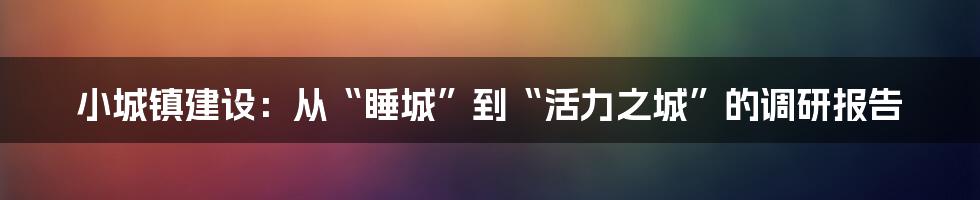 小城镇建设:从“睡城”到“活力之城”的调研报告